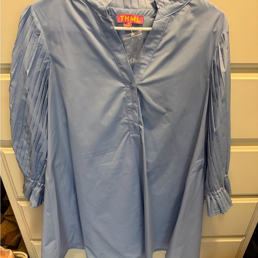 THML Light Blue Pleated Sleeve Dress